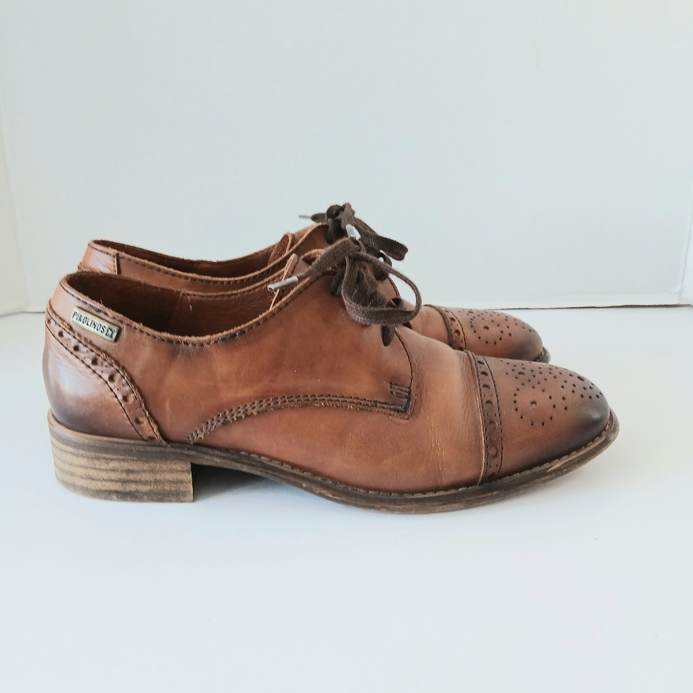 Pikolinos Derbies Light Brown Leather Shoes Women 7/7.5 EU 37